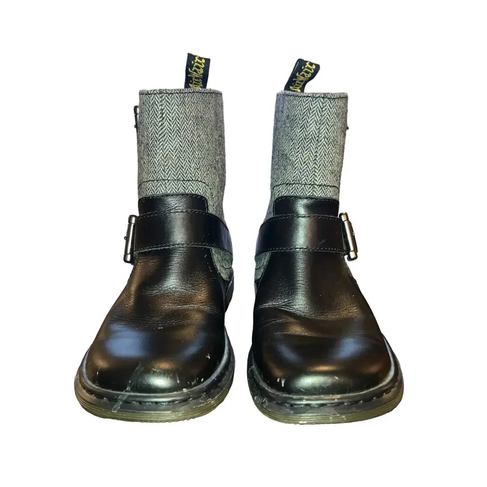 Dr. Martens Gayle Biker Boots with Houndstooth Black and White Tweed- EU 36 US 5